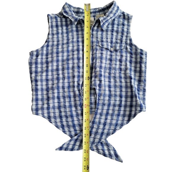 Denim Republic Denim Blue and White Plaid Sleeveless Cropped Zip Closure - Picture 7 of 7